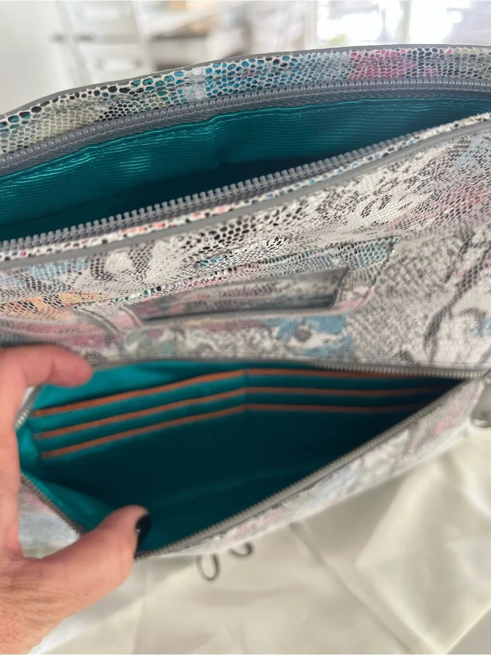 HOBO International Zeal Lizard Floral Leather Fold Over Zip Clutch Bag